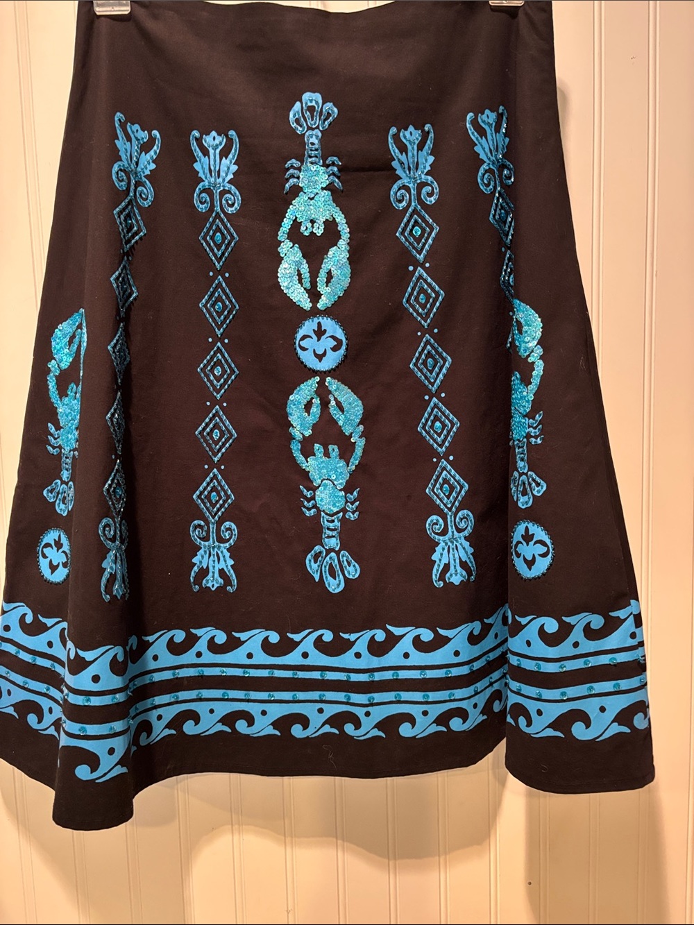 Maude & Basil Turquoise Sequin Lobster Black Skater Skirt Size 4